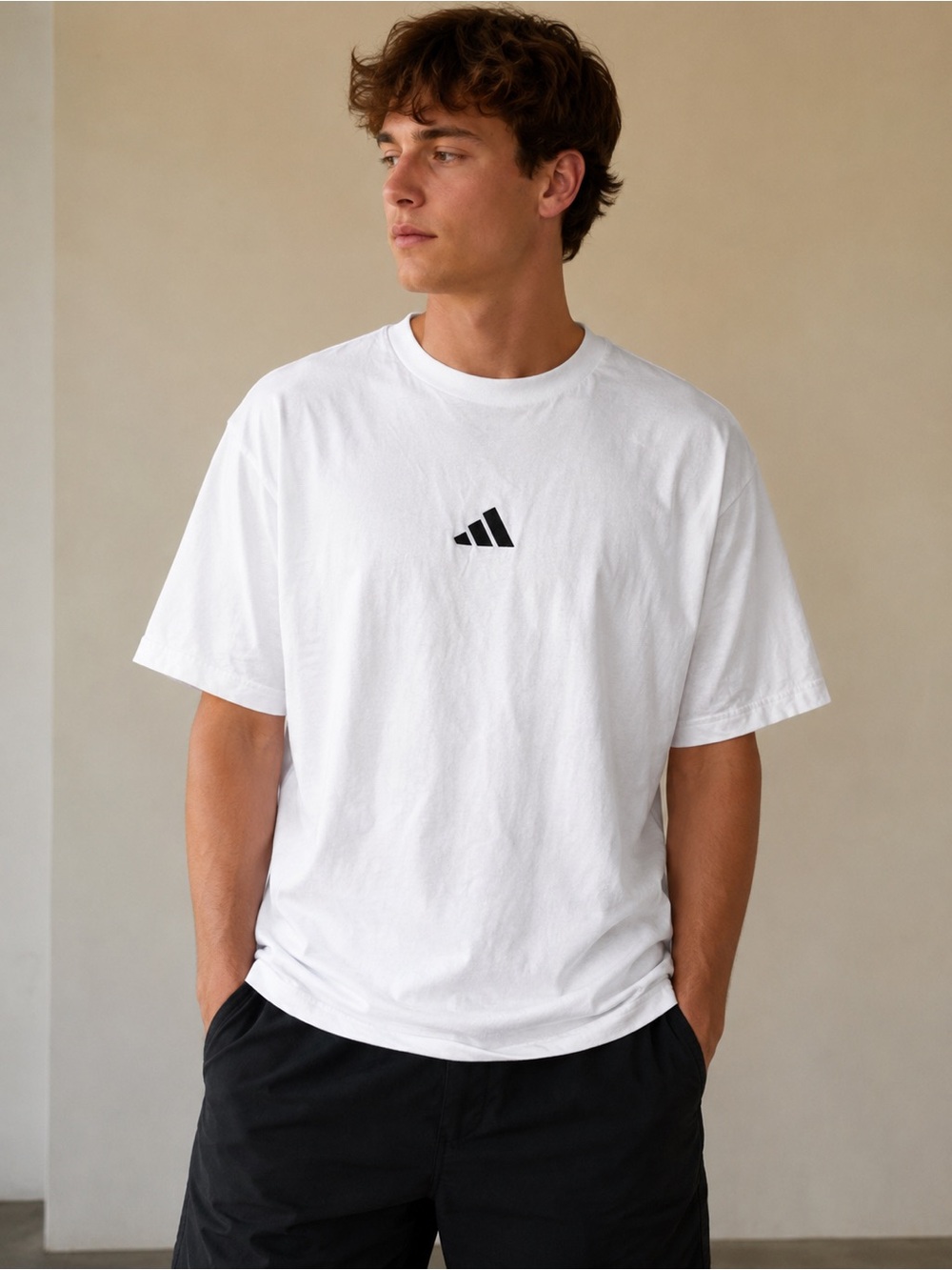 100% Cotton adidas White Short Sleeve Tee with Black Logo